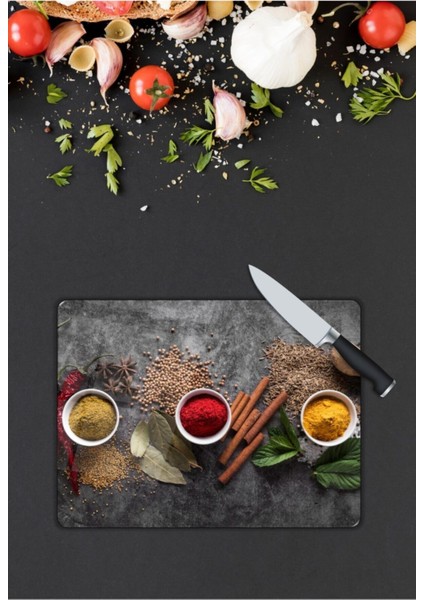 Baharatlar | Cam Kesme Tahtası | 25 x 35 cm modelleri