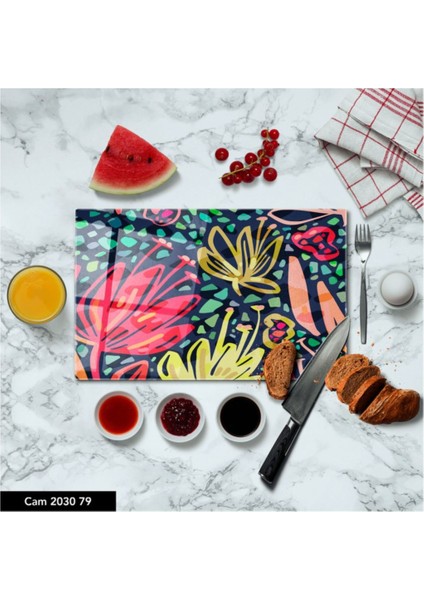 Cam Kesme Tahtası | Baskılı Kesim Tablası | Temperli | 25 x 35 cm