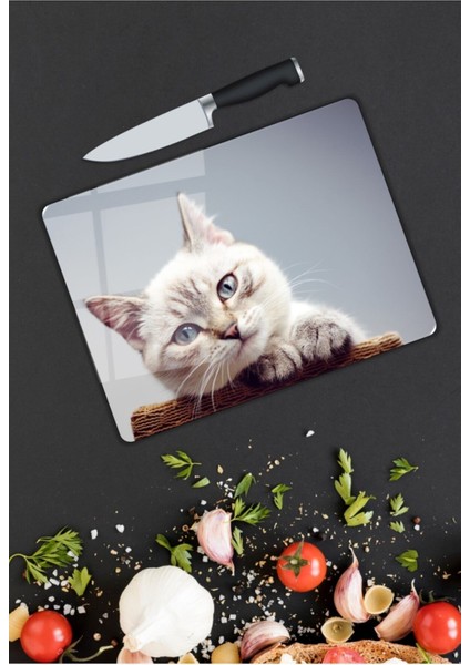 Sevimli Kedi Cam Kesme Tahtası 25 x 35 cm