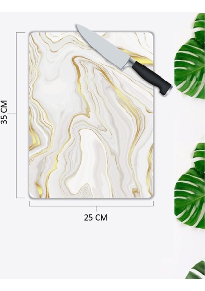 Beyaz Mermer Görünümlü | Cam Kesme Tahtası | 25 x 35 cm fiyatları