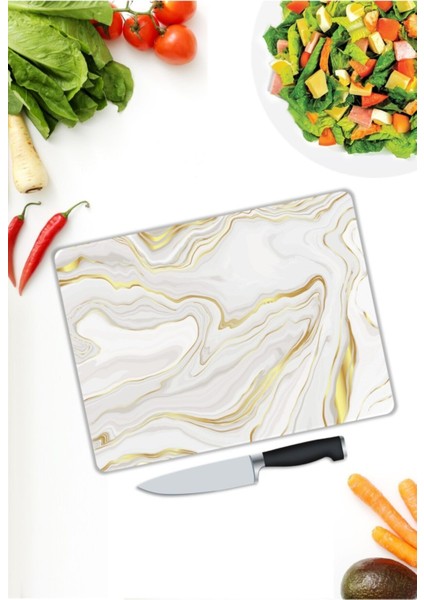 Beyaz Mermer Görünümlü | Cam Kesme Tahtası | 25 x 35 cm modelleri