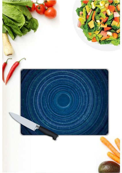 Mavi Desenler | Cam Kesme Tahtası | 25 x 35 cm