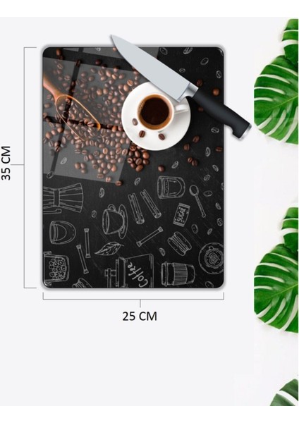 Siyah Kahve Çekirdekleri Cam Kesme Tahtası 25 x 35 cm fiyatları