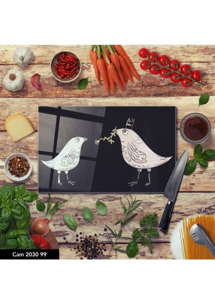 Baskılı Cam Kesme Tahtası |temperli Cam | 25 x 35 cm