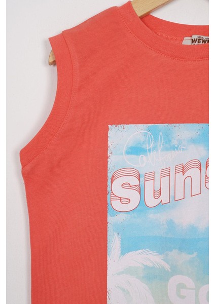Sunset Baskılı Nar Çiçeği Renk Sıfır Kol Erkek Çocuk Tshirt fiyatları