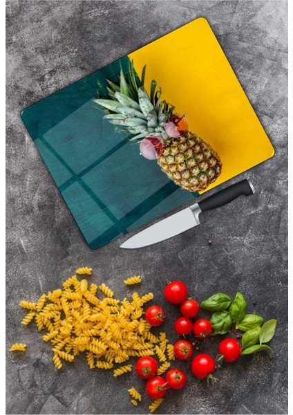 Ananas Desenli | Cam Kesme Tahtası | 25 x 35 cm modelleri