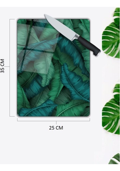 Yeşil Yapraklar | Cam Kesme Tahtası | 25 x 35 cm fiyatları