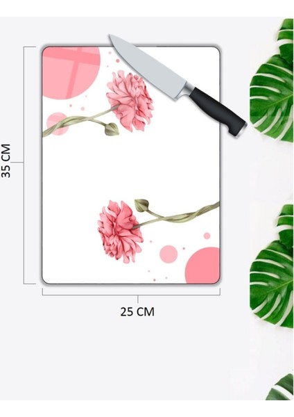 Pembe Çiçek Cam Kesme Tahtası 25 x 35 cm fiyatları