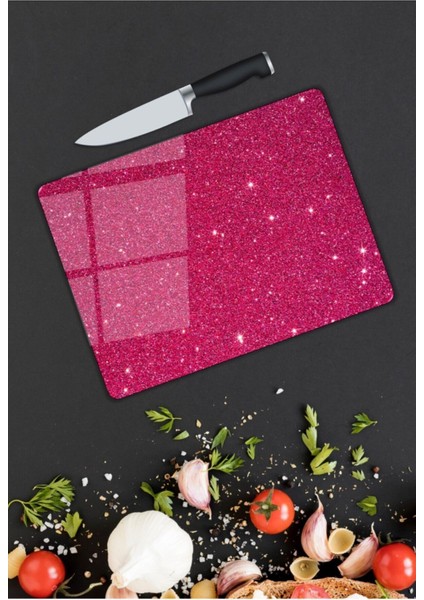 Simli Pembe Cam Kesme Tahtası 25 x 35 cm