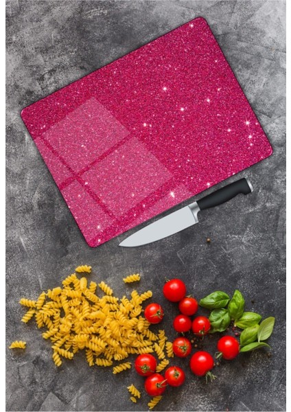 Simli Pembe Cam Kesme Tahtası 25 x 35 cm modelleri