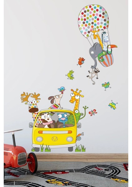 Komik Yolculuk ve Uçan Balon Dostları Çocuk Odası 100 Parça Duvar Sticker Seti