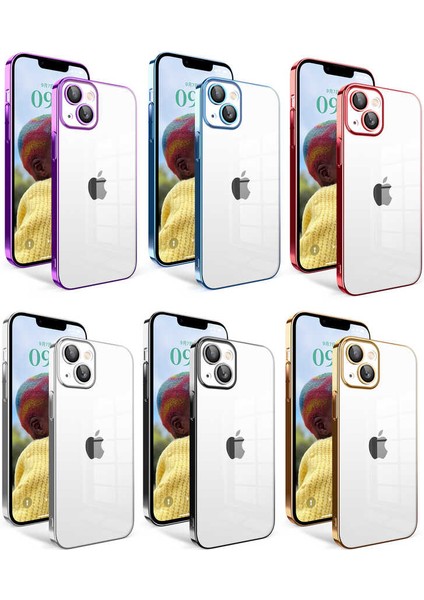 Iphone 14 Plus Uyumlu Kamera Korumalı Renkli Çerçeveli Arkası Şeffaf Sert Pc Lüx Garaj Kapak