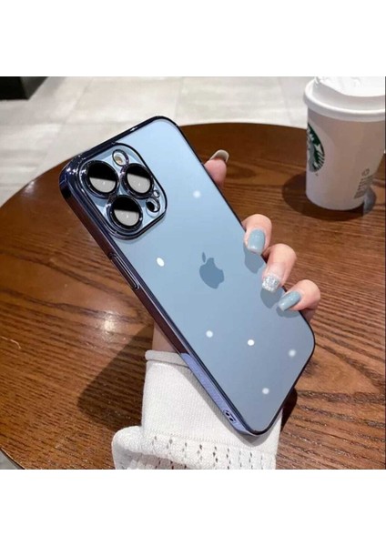 Iphone 14 Plus Uyumlu Kamera Korumalı Renkli Çerçeveli Arkası Şeffaf Sert Pc Lüx Garaj Kapak