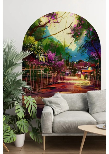 Renkli Manzara Boho Kemer Arch Pastel Renk Modern Duvar Sticker