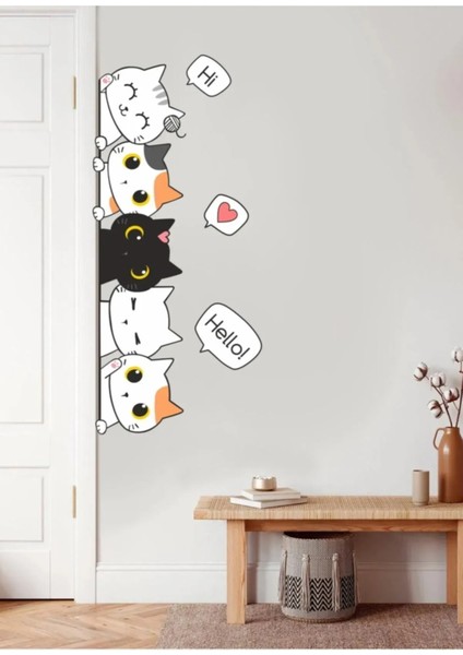 Sevimli Kediler Çocuk Odası Kapı Kenarı Sticker modelleri