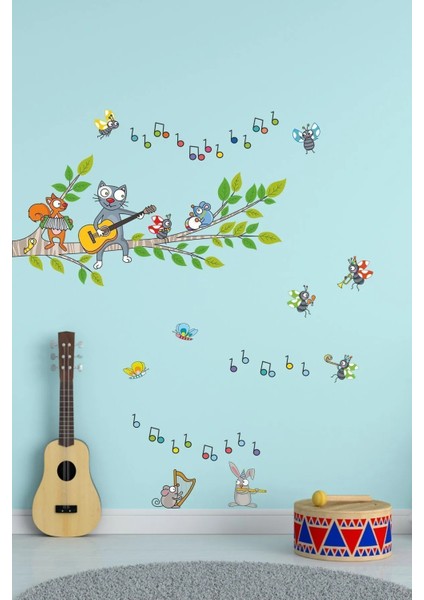 Kedi ve Orkestrası Çocuk Odası 100 Parça Sticker Seti