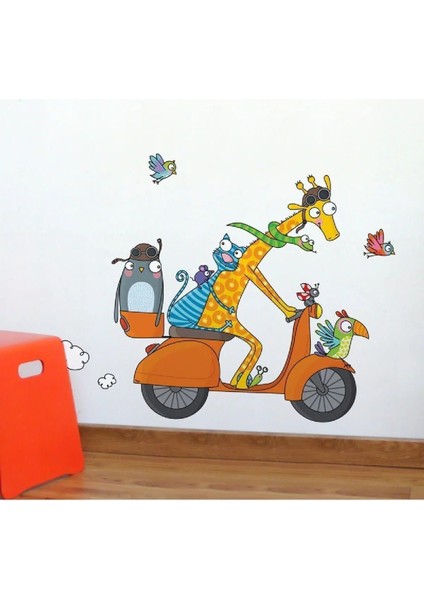 Komik Motorcu Çocuk Odası 100 Parça Duvar Sticker Seti