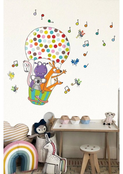 Kanguru ve Arkadaşları Uçan Balon Müzik Korosu Çocuk Odası 100 Parça Sticker Seti