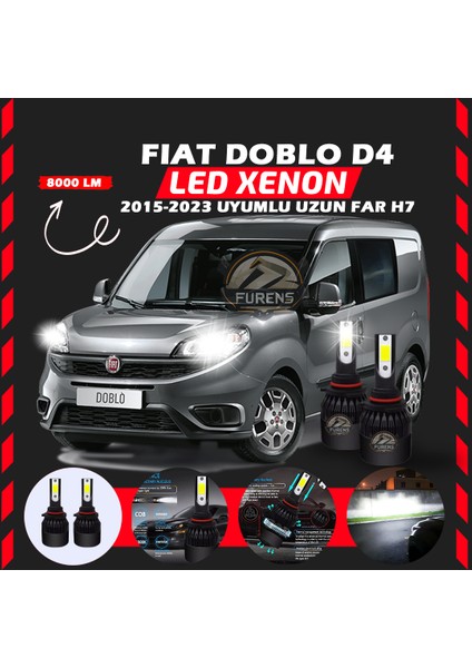 Fiat Doblo D4 2015-2023 Uzun Far Uyumlu Şimşek Etkili LED Xenon Light Series H7