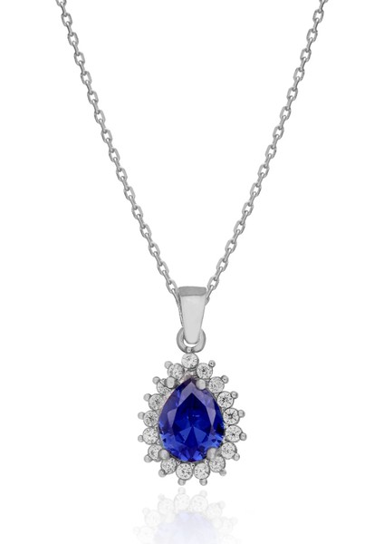 925 Ayar Gümüş Safir Damla Taşlı Anturaj Kolye