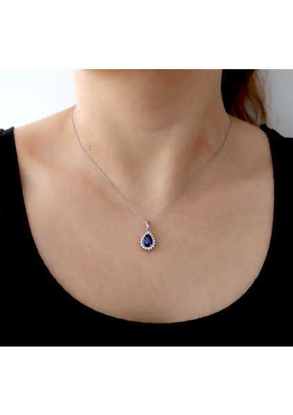 925 Ayar Gümüş Safir Damla Taşlı Anturaj Kolye fiyatları