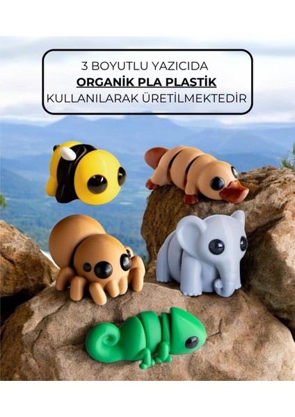Mini Organik Oyuncaklar Serisi 5'li Bebek Hayvanlar Oyuncak Seti - Hareketli ve Eğitici