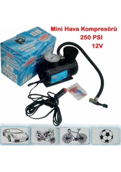 12 Watt Araba Oto Araç Lastik Şişirme Pompası Hava Kompresörü 250PSI 12V Volt Şişirici Kompresör Po