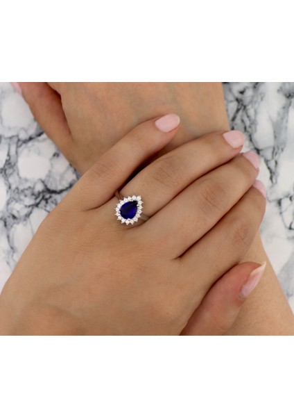 925 Ayar Gümüş Safir Damla Anturaj Yüzük fiyatları