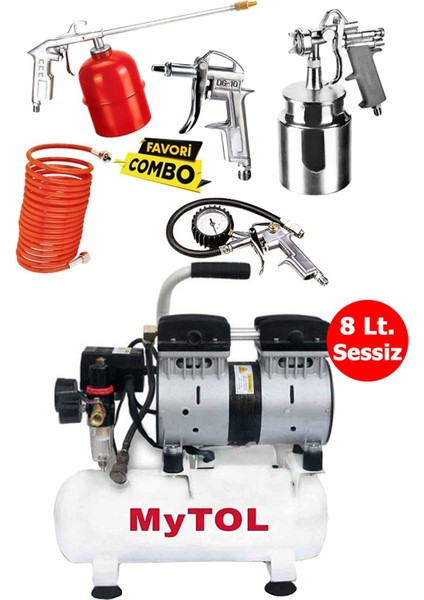 1-1,5 8 Litre Yağsız Sessiz Küçük Hava Kompresörü ve Havalı Alet Seti 5 Tb 2 Yıl 600-650 499-250 Wa