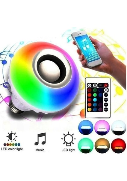 Bluetooth Hoparlör Rgb Ledli Lamba Kumandalı Müzik Çalar Ampul Renkli Ampul
