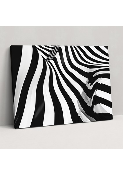 Siyah Beyaz Çizgili Soyut Sanat Kanvas Tablo - Soyut Sanat, Soyut Sanat, Kanvas Tablo, Duvar Sanatı, 50X30 cm