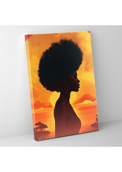 Afro Gündoğumu Kanvas Tablo - Afro, Afro Siluet, Afro, Gün Doğumu Zemin, 30X50 cm