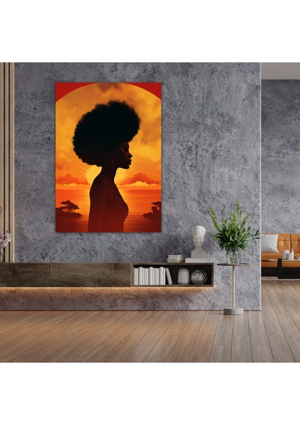 Afro Gündoğumu Kanvas Tablo - Afro, Afro Siluet, Afro, Gün Doğumu Zemin, 30X50 cm fiyatları