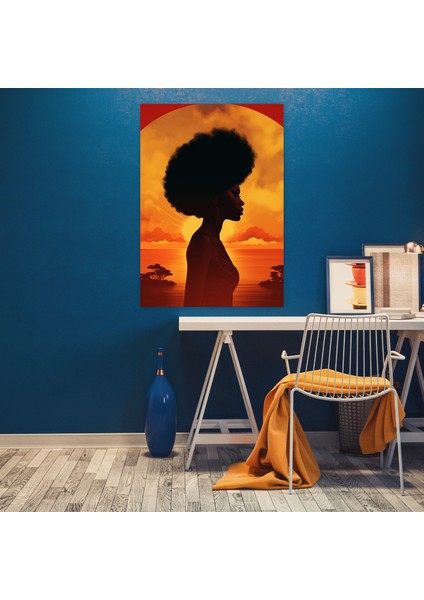 Afro Gündoğumu Kanvas Tablo - Afro, Afro Siluet, Afro, Gün Doğumu Zemin, 30X50 cm modelleri