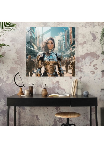 Amazon Kadınları Cam Baskı - Amazon Kadınları, Fütüristik Şehir Manzarası, Ev Dekorasyonu, Güç, 40X40 fiyatları