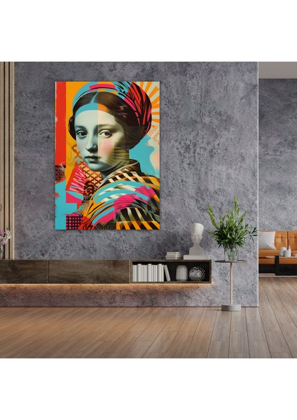 Geometrik Rönesans Portre Duvar Sanatı - Klasisizm ve Popart, Ev Dekorasyonu, Kanvas Tablo, Pop Art ile Klasisizm, 30X50