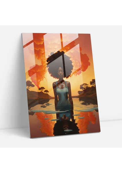 Afro Cam Sanatı - Afro, Cam Duvar Sanatı, Sakin Manzara, Cam Sanatı, 50X70