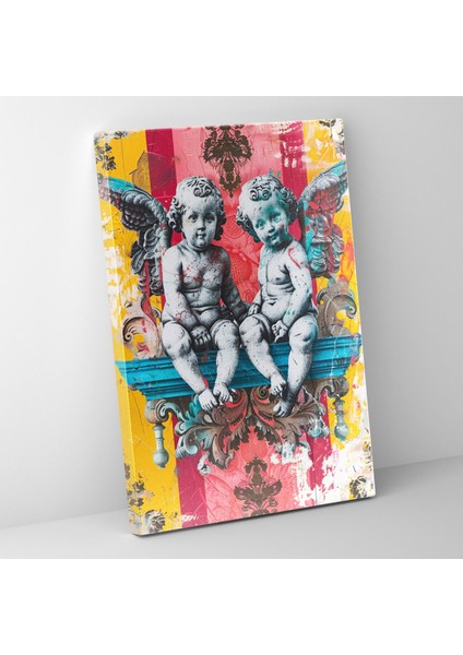 Pop Art Barok Melekler Kanvas Tablo - Klasisizm ve Popart, Klasisizm ile Pop Art'ı Birleştirmek, Duvar Dekorasyonu, Kanvas Tablo, 30X50
