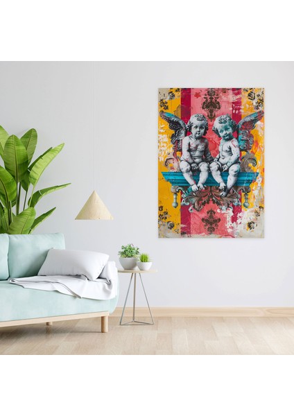 Pop Art Barok Melekler Kanvas Tablo - Klasisizm ve Popart, Klasisizm ile Pop Art'ı Birleştirmek, Duvar Dekorasyonu, Kanvas Tablo, 30X50