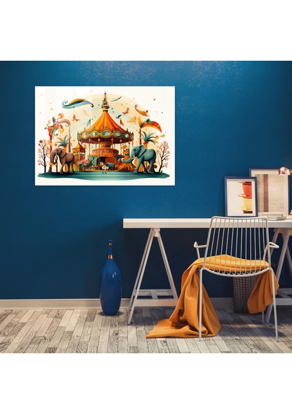 Eğlenceli Sirk Atlıkarınca Cam Baskı - Sirk, Kaprisli Illüstrasyon, Sevinç, Cam Baskı, 45X30 modelleri