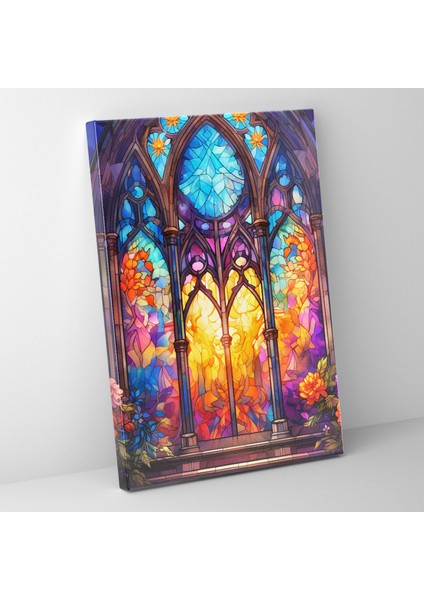 Renkli Vitray Pencere Kanvas Tablo - Kilise, Kanvas Tablo, Ev Dekorasyonu, Kanvas Tablo, 30X50