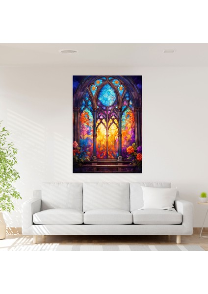Renkli Vitray Pencere Kanvas Tablo - Kilise, Kanvas Tablo, Ev Dekorasyonu, Kanvas Tablo, 30X50