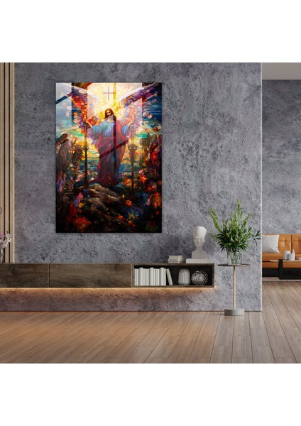 Kilise Camı Baskı: Çarmıhtaki Isa Renkli Vitray Sanatı - Kilise, Kilise Camı Baskı, Modern Sanat, Vitray, 30X45 fiyatları