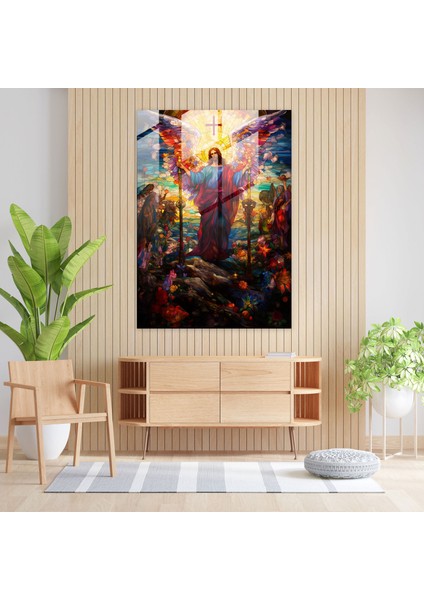 Kilise Camı Baskı: Çarmıhtaki Isa Renkli Vitray Sanatı - Kilise, Kilise Camı Baskı, Modern Sanat, Vitray, 30X45 modelleri