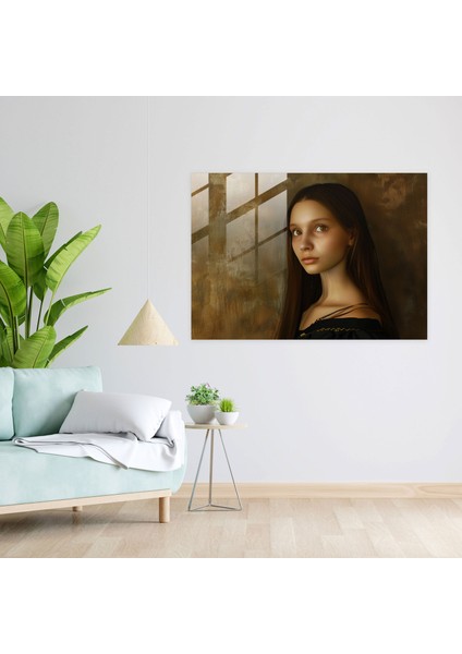 Leonardo Da Vinci Cam Duvar Sanatı - Genç Kadın Portresi - Leonardo Da Vinci, Leonardo Da Vinci, Cam Sanatı, Cam Duvar Sanatı, 45X30 modelleri