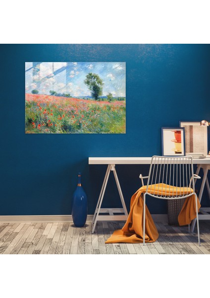 Claude Monet Gelincik Tarlası Ev Dekorasyonu - Claude Monet, Duvar Dekorasyonu, Cam Baskı, Modern Sanat, 45X30 modelleri