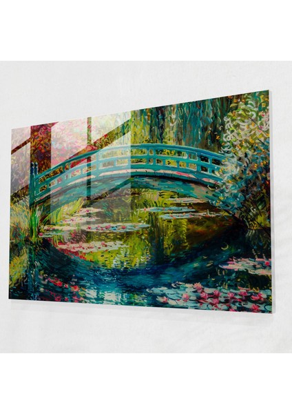 Claude Monet Ev Dekorasyonu - Gölet Üzerindeki Japon Köprüsü - Claude Monet, Ev Dekorasyonu, Cam Baskı, Claude Monet, 45X30