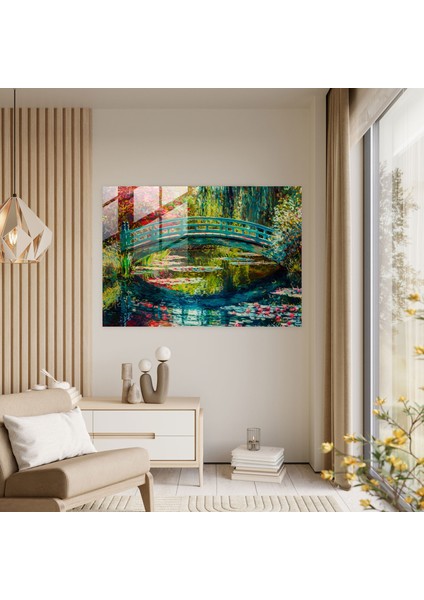 Claude Monet Ev Dekorasyonu - Gölet Üzerindeki Japon Köprüsü - Claude Monet, Ev Dekorasyonu, Cam Baskı, Claude Monet, 45X30 modelleri