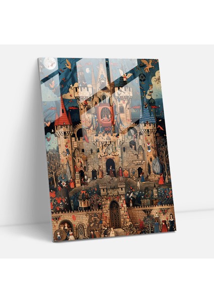 Ortaçağ Karikatür Cam Baskı - Klasisizm+Popart, Cam Baskı, Klasisizm ile Pop Art'ı Birleştirmek, Duvar Süslemesi, 30X45