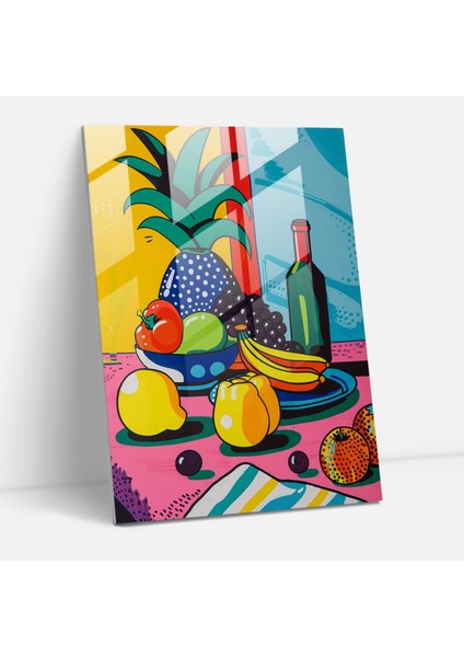 Cesur Natürmort Cam Baskı - Klasisizm+Popart, Ev Dekorasyonu, Natürmort Sahnesi, Pop Art, 30X45